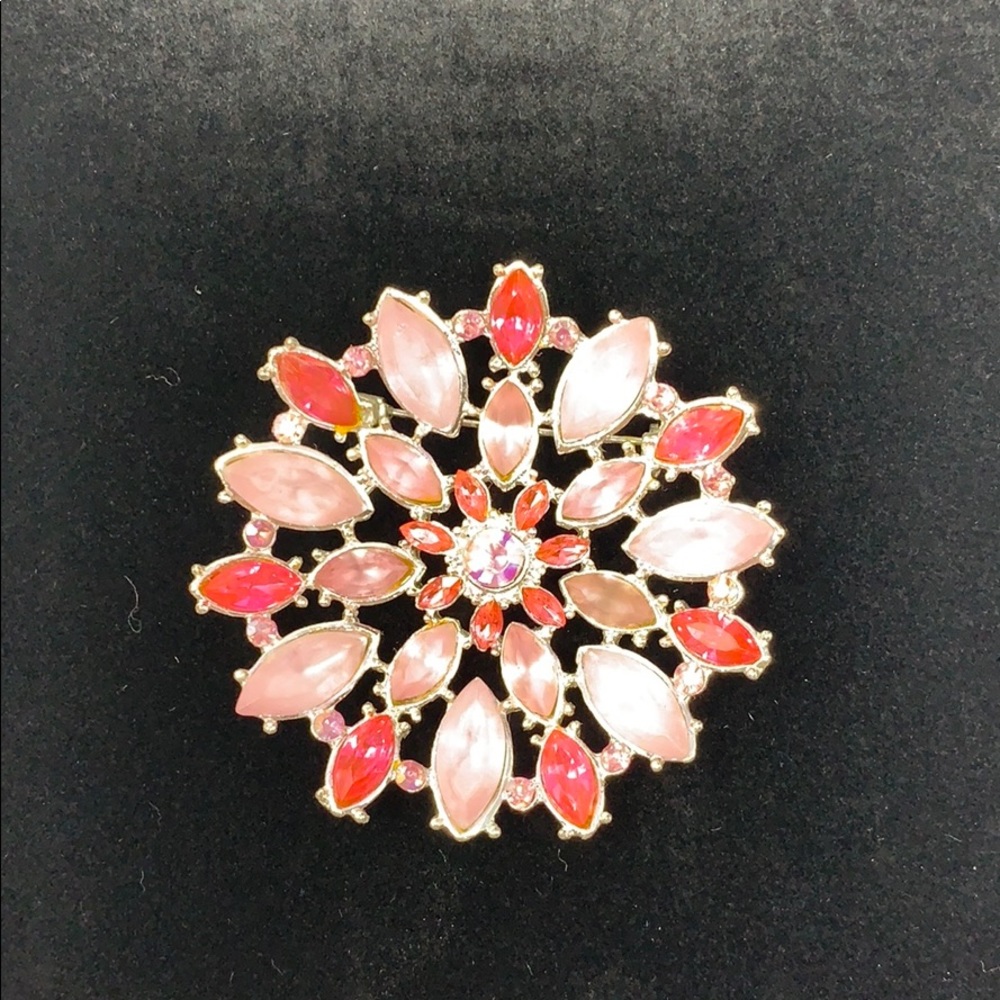 Pink Silver Tone Brooch